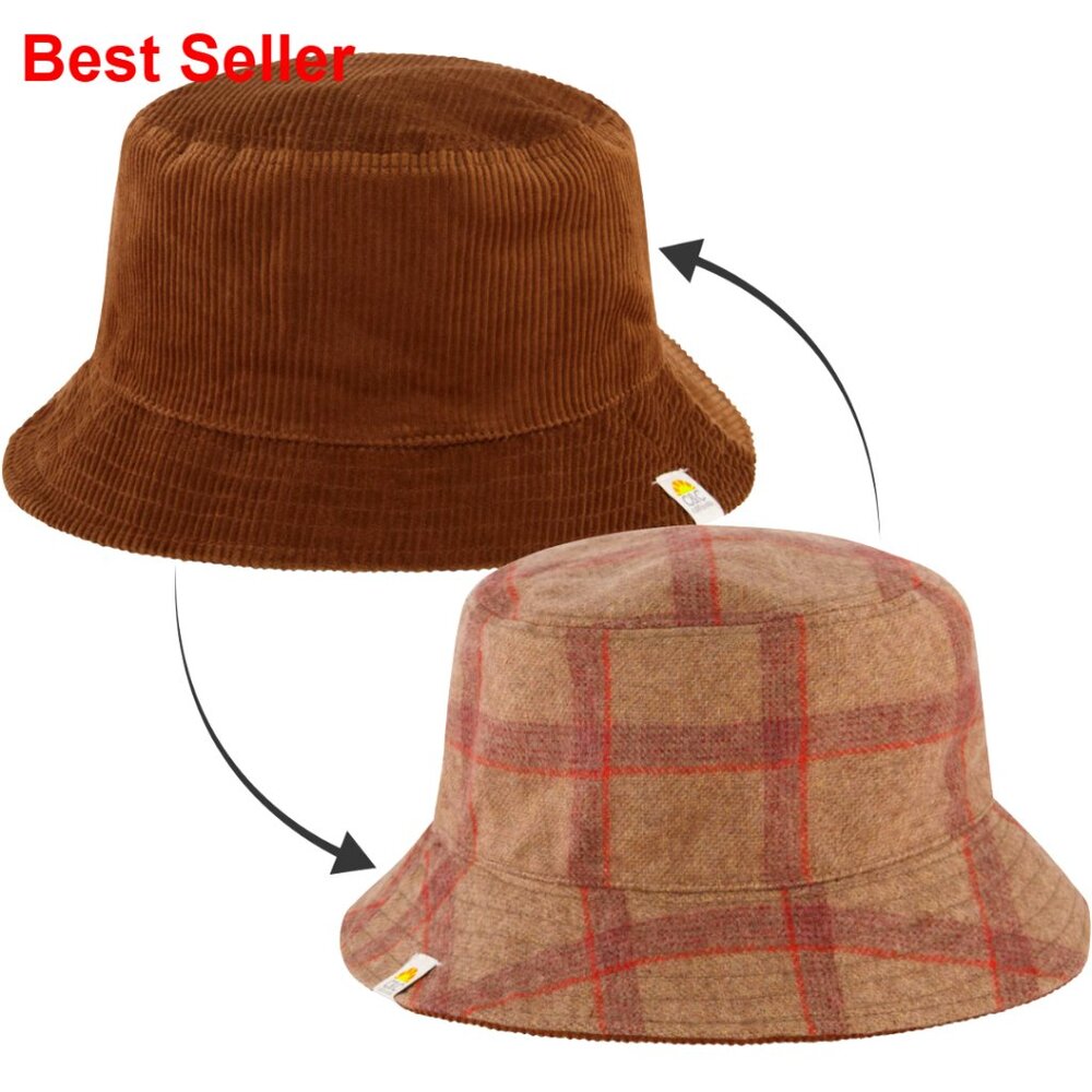 Reversible Corduroy and Plaid Packable Travel Hat, Wide Brim Summer Hat